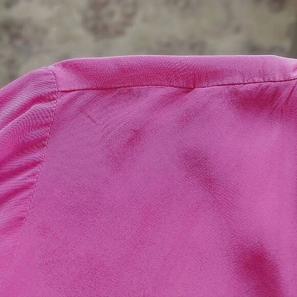 Vtg fuschia silk faux wrap shawl collar blouse - Picture 10 of 15